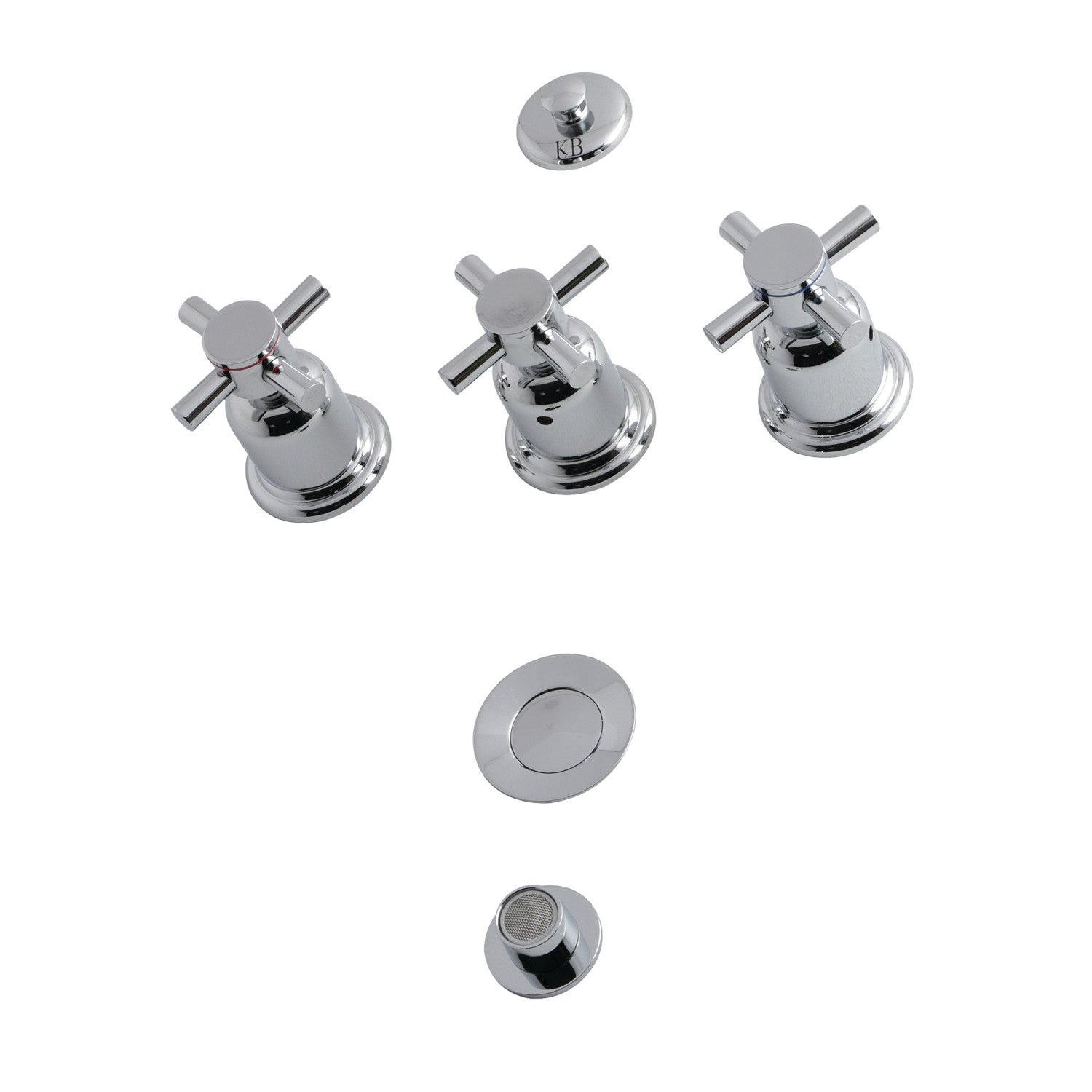 Kingston Sona KB6321DX - Concord Three-Handle Deck Mount Vertical Spray Bidet Faucet with Brass Pop-Up, Polished Chrome — image 1